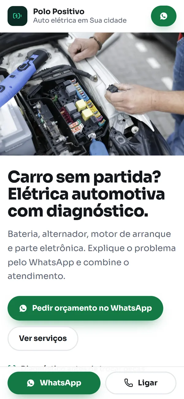 Celular mostrando o topo do modelo Auto Elétrica Polo Positivo